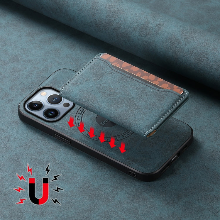 For iPhone 13 Pro Denior D13 Retro Texture Leather MagSafe Card Bag Phone Case(Blue) - HoMEdemic™ 