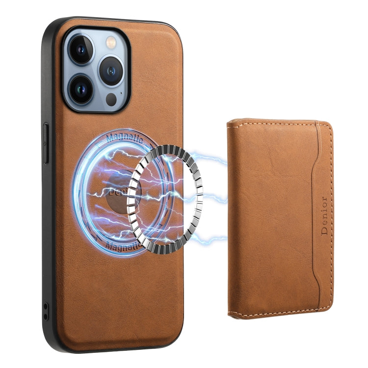 For iPhone 13 Pro Denior D13 Retro Texture Leather MagSafe Card Bag Phone Case(Brown) - HoMEdemic™ 