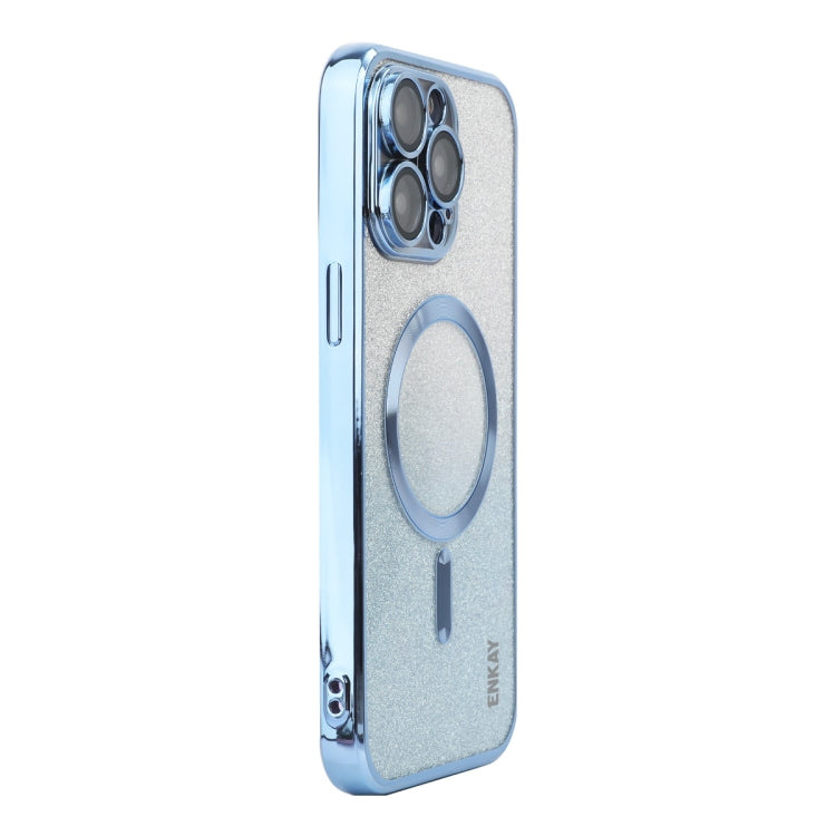 For iPhone 13 Pro ENKAY Hat-Prince Magnetic Glitter Plated Shockproof Phone Case with Lens Film(Blue) - HoMEdemic™ 