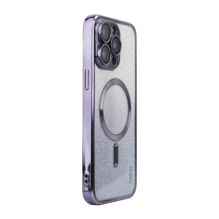 For iPhone 13 Pro ENKAY Hat-Prince Magnetic Glitter Plated Shockproof Phone Case with Lens Film(Purple) - HoMEdemic™ 