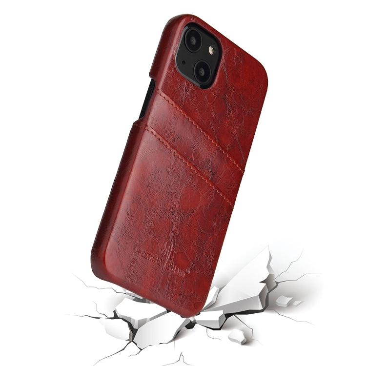 For iPhone 13 Pro Fierre Shann Retro Oil Wax Texture PU Leather Case with Card Slots (Brown) - HoMEdemic™ 