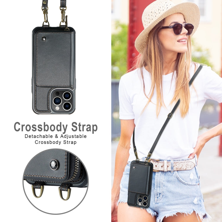 For iPhone 13 Pro JEEHOOD C22 Series Zipper Wallet Leather Phone Case with Dual Lanyard(Black) - HoMEdemic™ 