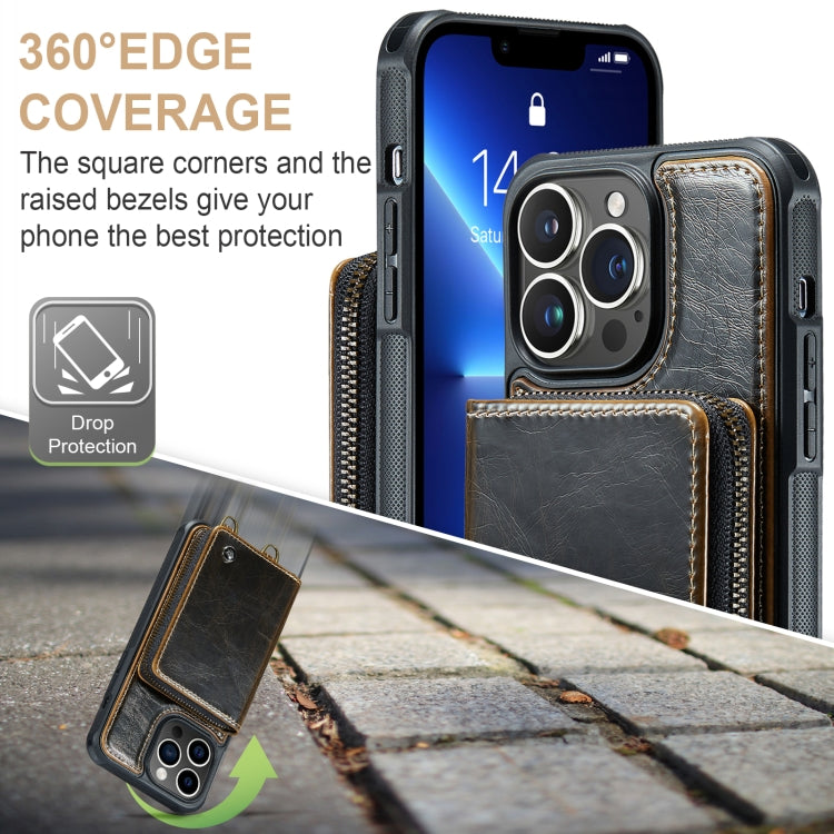 For iPhone 13 Pro JEEHOOD C22 Series Zipper Wallet Leather Phone Case with Dual Lanyard(Coffee) - HoMEdemic™ 