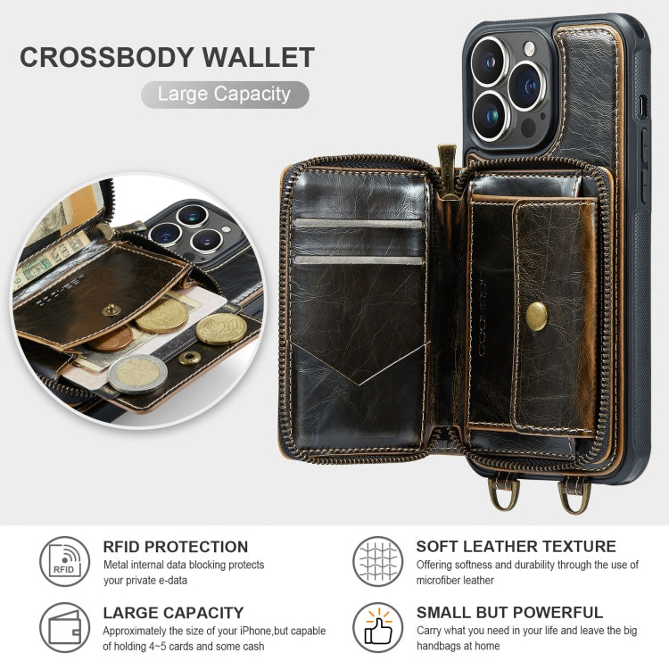 For iPhone 13 Pro JEEHOOD C22 Series Zipper Wallet Leather Phone Case with Dual Lanyard(Coffee) - HoMEdemic™ 