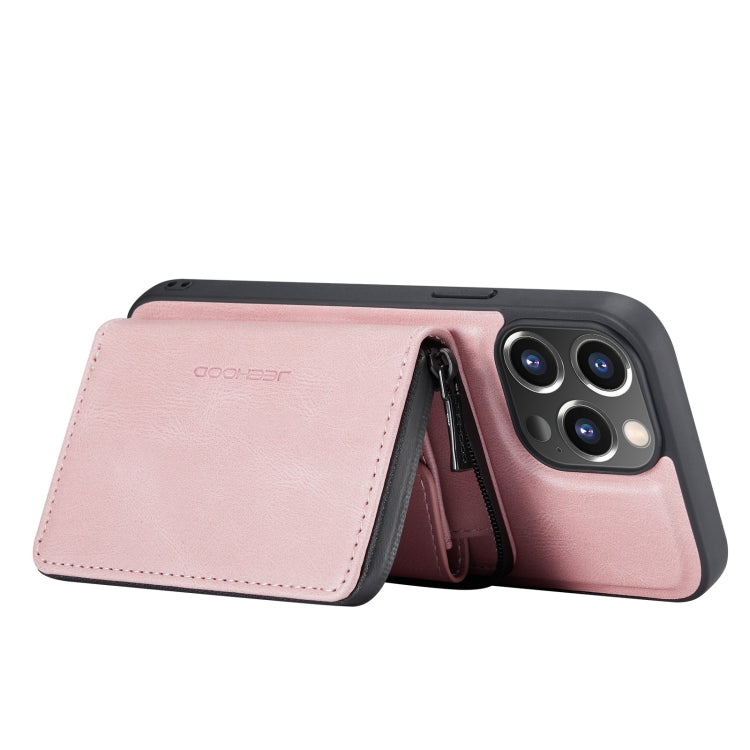 For iPhone 13 Pro JEEHOOD Magnetic Zipper Horizontal Flip Leather Case with Holder & Card Slot & Wallet (Pink) - HoMEdemic™ 