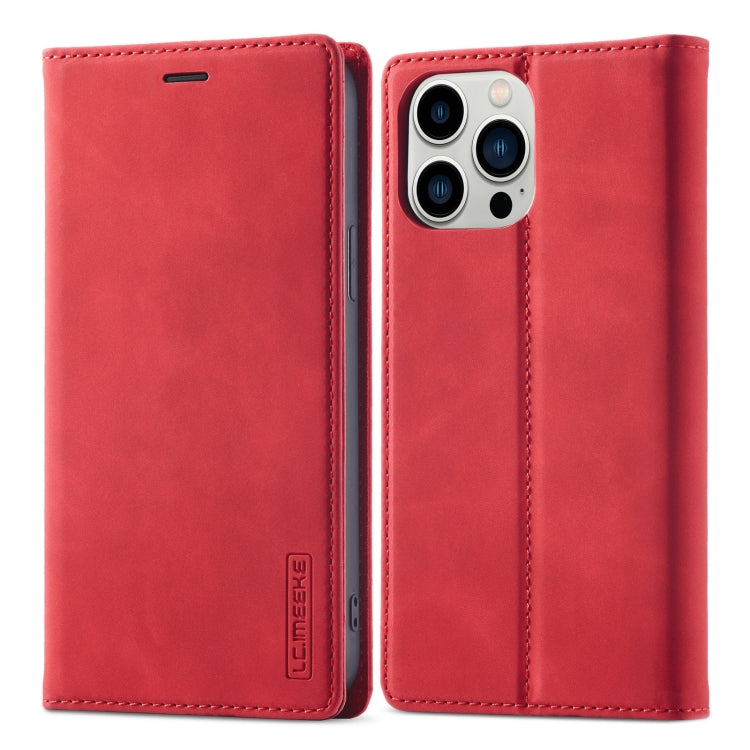 For iPhone 13 Pro LC.IMEEKE Strong Magnetic PU + Matte TPU Horizontal Flip Leather Case with Holder & Card Slots & Wallet(Red) - HoMEdemic™ 