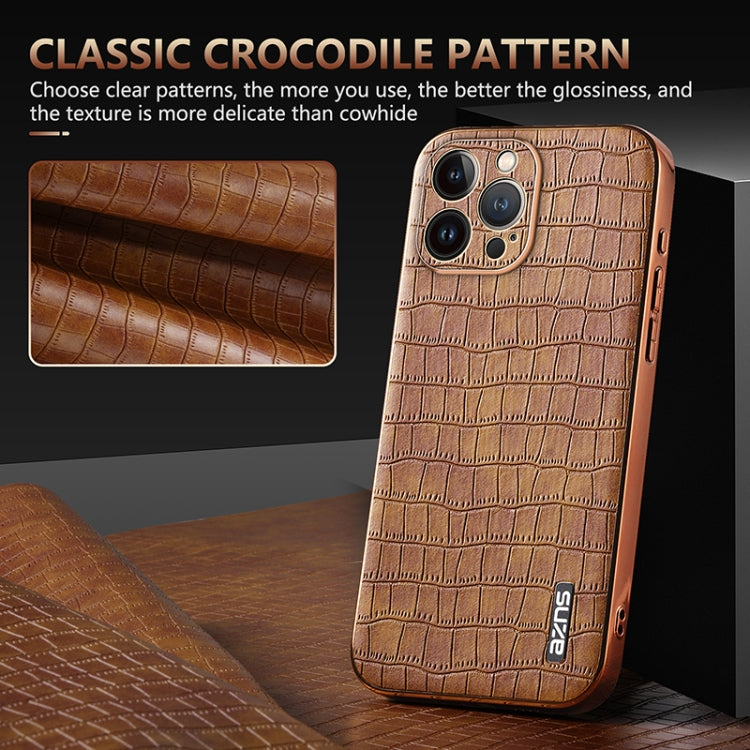 For iPhone 13 Pro Max AZNS Electroplated Frame Crocodile Texture Full Coverage Phone Case(White) - HoMEdemic™ 