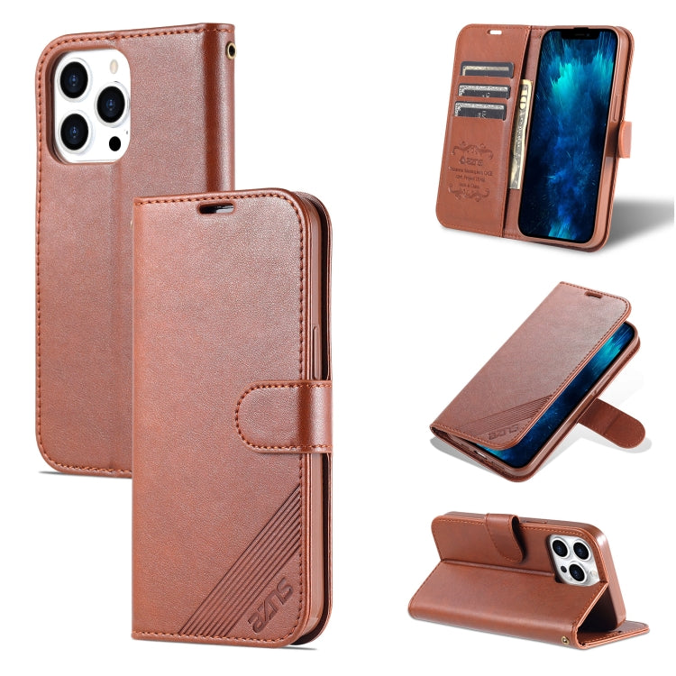 For iPhone 13 Pro Max AZNS Sheepskin Texture Horizontal Flip Leather Case with Holder & Card Slots & Wallet (Brown) - HoMEdemic™ 