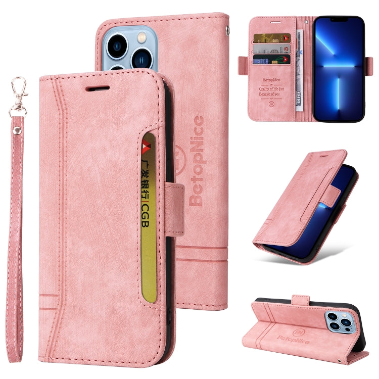 For iPhone 13 Pro Max BETOPNICE Dual-side Buckle Leather Phone Case(Pink) - HoMEdemic™ 