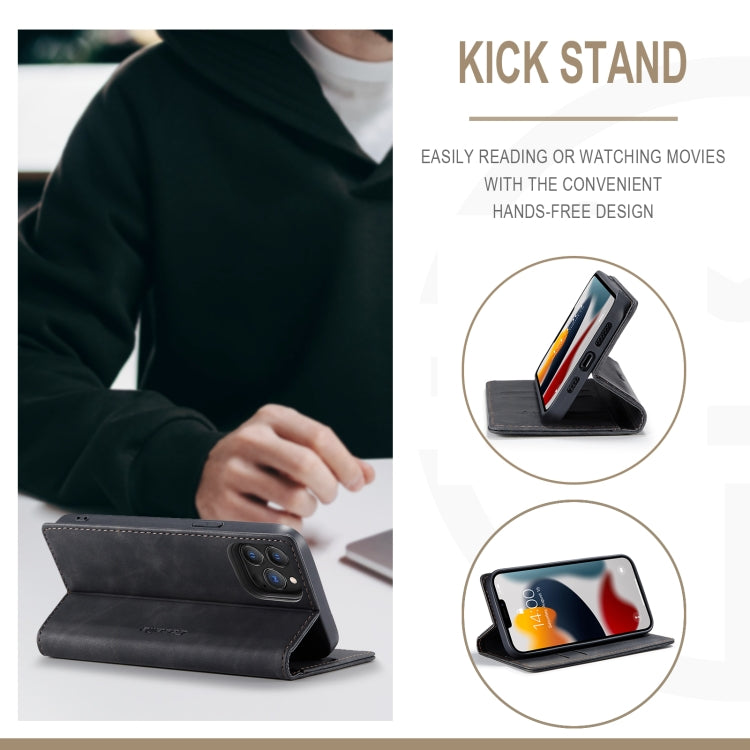For iPhone 13 Pro Max CaseMe-013 Multifunctional Retro Frosted Horizontal Flip Leather Case with Card Slot & Holder & Wallet (Black) - HoMEdemic™ 