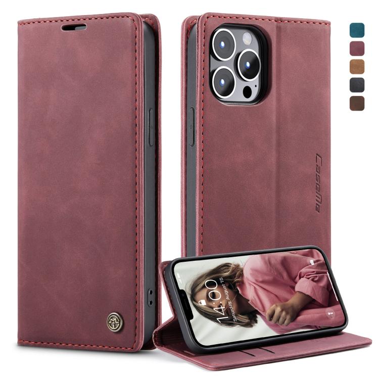 For iPhone 13 Pro Max CaseMe-013 Multifunctional Retro Frosted Horizontal Flip Leather Case with Card Slot & Holder & Wallet (Wine Red) - HoMEdemic™ 