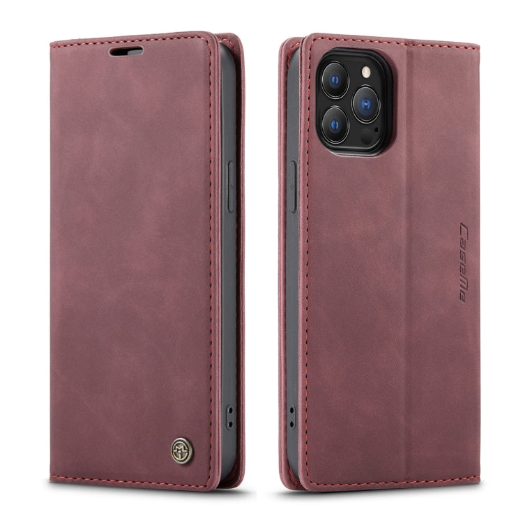 For iPhone 13 Pro Max CaseMe-013 Multifunctional Retro Frosted Horizontal Flip Leather Case with Card Slot & Holder & Wallet (Wine Red) - HoMEdemic™ 