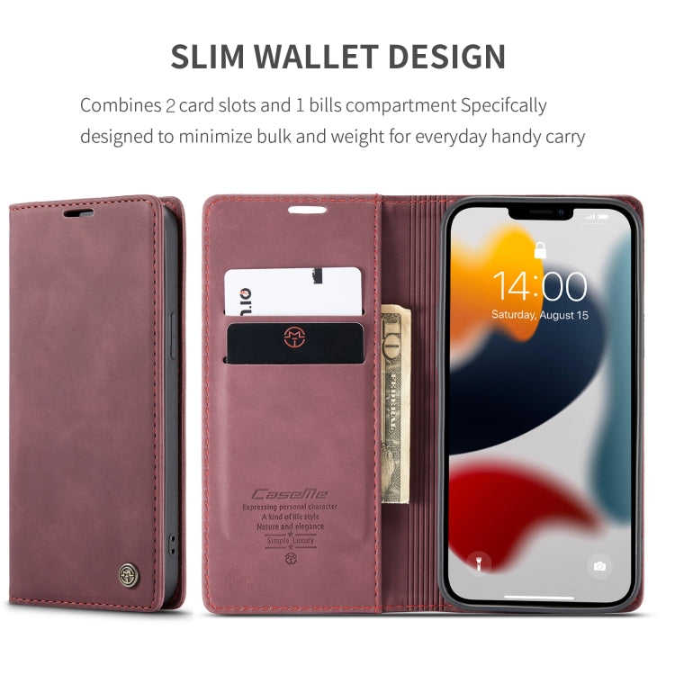 For iPhone 13 Pro Max CaseMe-013 Multifunctional Retro Frosted Horizontal Flip Leather Case with Card Slot & Holder & Wallet (Wine Red) - HoMEdemic™ 