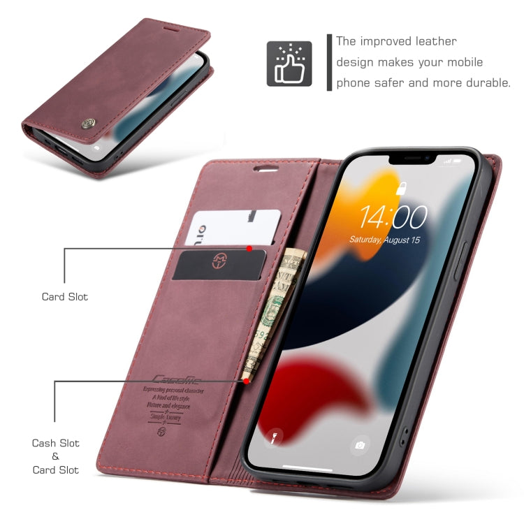 For iPhone 13 Pro Max CaseMe-013 Multifunctional Retro Frosted Horizontal Flip Leather Case with Card Slot & Holder & Wallet (Wine Red) - HoMEdemic™ 