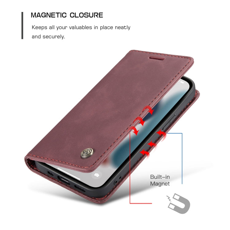 For iPhone 13 Pro Max CaseMe-013 Multifunctional Retro Frosted Horizontal Flip Leather Case with Card Slot & Holder & Wallet (Wine Red) - HoMEdemic™ 