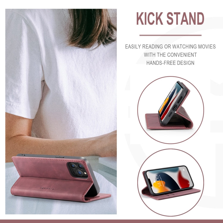 For iPhone 13 Pro Max CaseMe-013 Multifunctional Retro Frosted Horizontal Flip Leather Case with Card Slot & Holder & Wallet (Wine Red) - HoMEdemic™ 