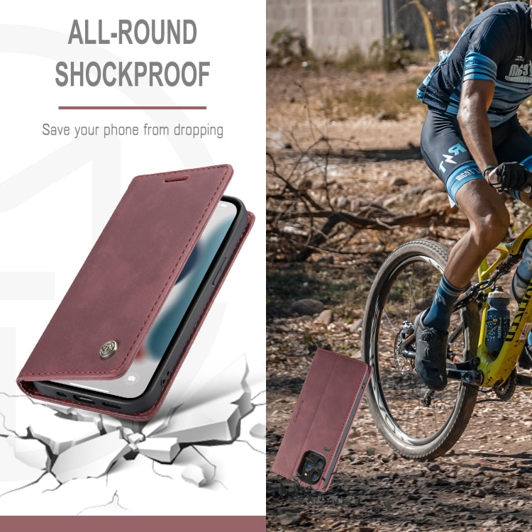 For iPhone 13 Pro Max CaseMe-013 Multifunctional Retro Frosted Horizontal Flip Leather Case with Card Slot & Holder & Wallet (Wine Red) - HoMEdemic™ 