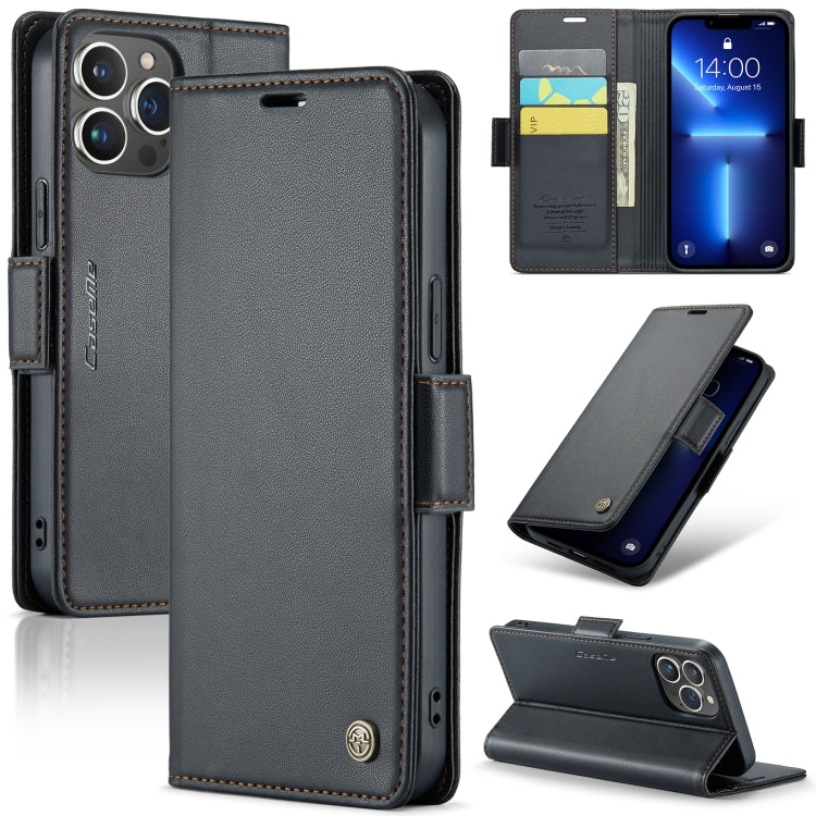 For iPhone 13 Pro Max CaseMe 023 Butterfly Buckle Litchi Texture RFID Anti-theft Leather Phone Case(Black) - HoMEdemic™ 