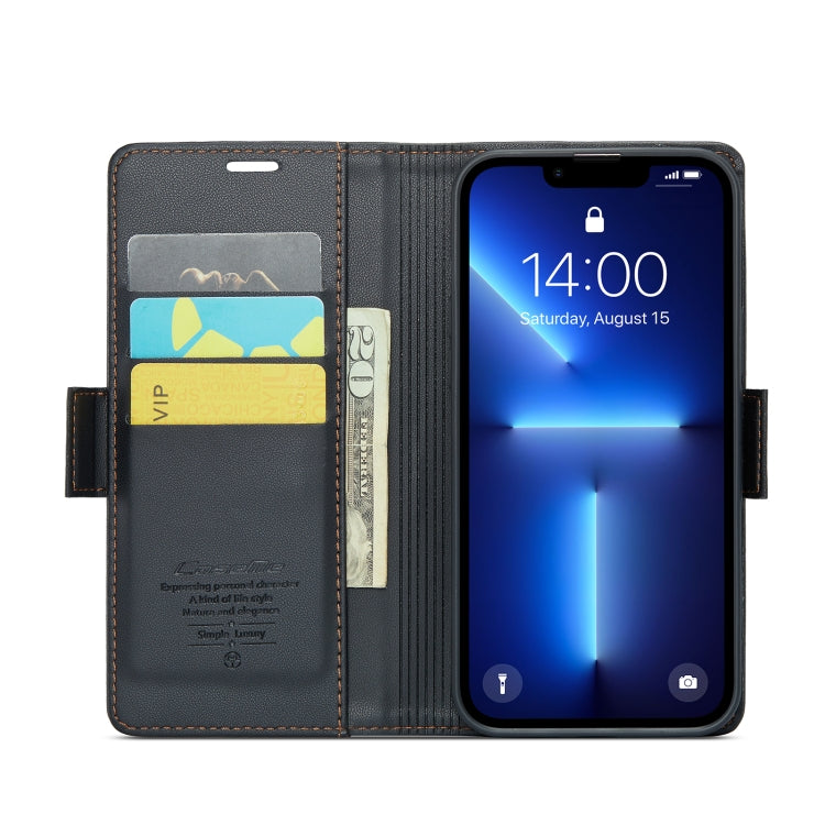 For iPhone 13 Pro Max CaseMe 023 Butterfly Buckle Litchi Texture RFID Anti-theft Leather Phone Case(Black) - HoMEdemic™ 