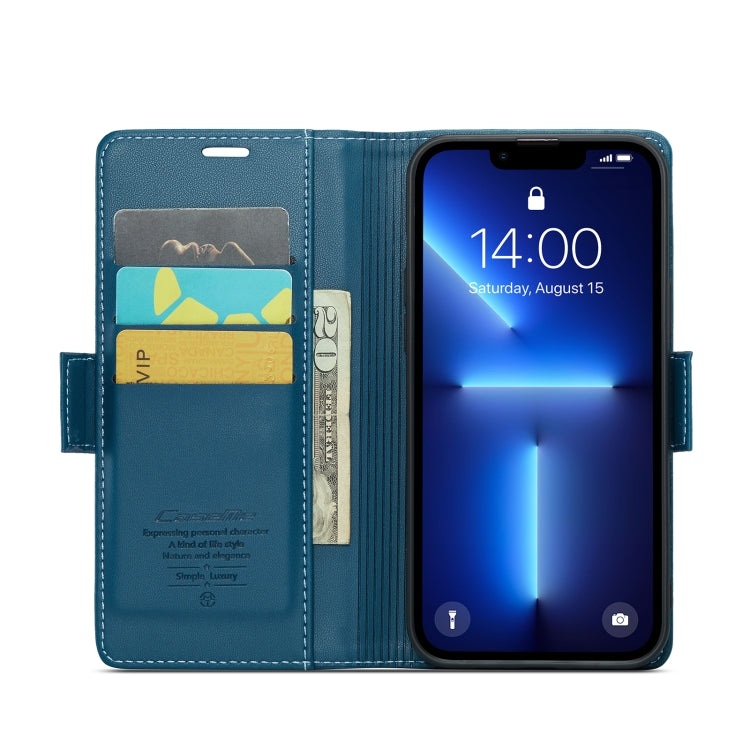 For iPhone 13 Pro Max CaseMe 023 Butterfly Buckle Litchi Texture RFID Anti-theft Leather Phone Case(Blue) - HoMEdemic™ 