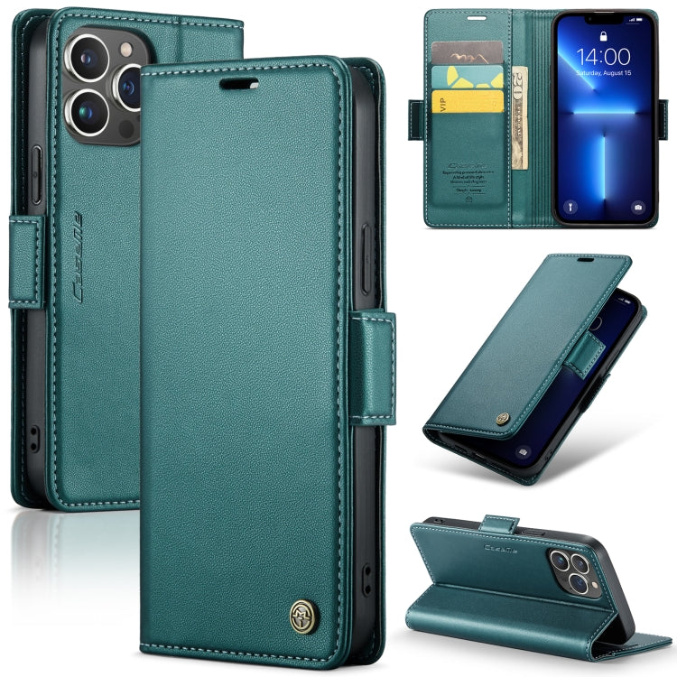 For iPhone 13 Pro Max CaseMe 023 Butterfly Buckle Litchi Texture RFID Anti-theft Leather Phone Case(Pearly Blue) - HoMEdemic™ 