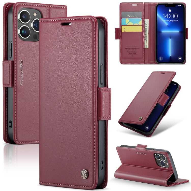For iPhone 13 Pro Max CaseMe 023 Butterfly Buckle Litchi Texture RFID Anti-theft Leather Phone Case(Wine Red) - HoMEdemic™ 