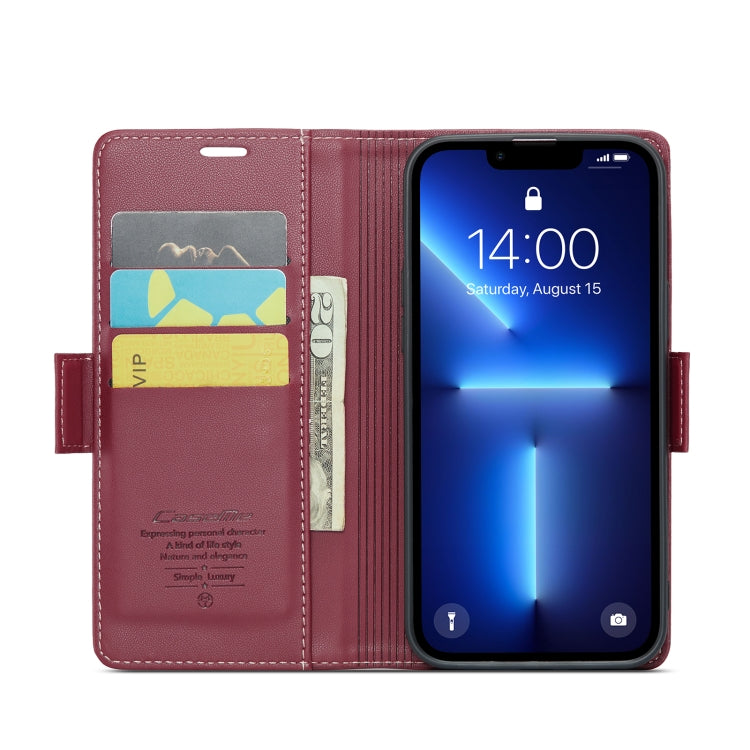 For iPhone 13 Pro Max CaseMe 023 Butterfly Buckle Litchi Texture RFID Anti-theft Leather Phone Case(Wine Red) - HoMEdemic™ 