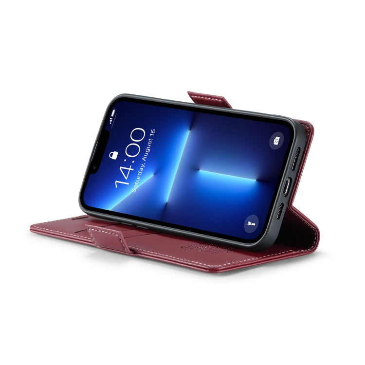 For iPhone 13 Pro Max CaseMe 023 Butterfly Buckle Litchi Texture RFID Anti-theft Leather Phone Case(Wine Red) - HoMEdemic™ 