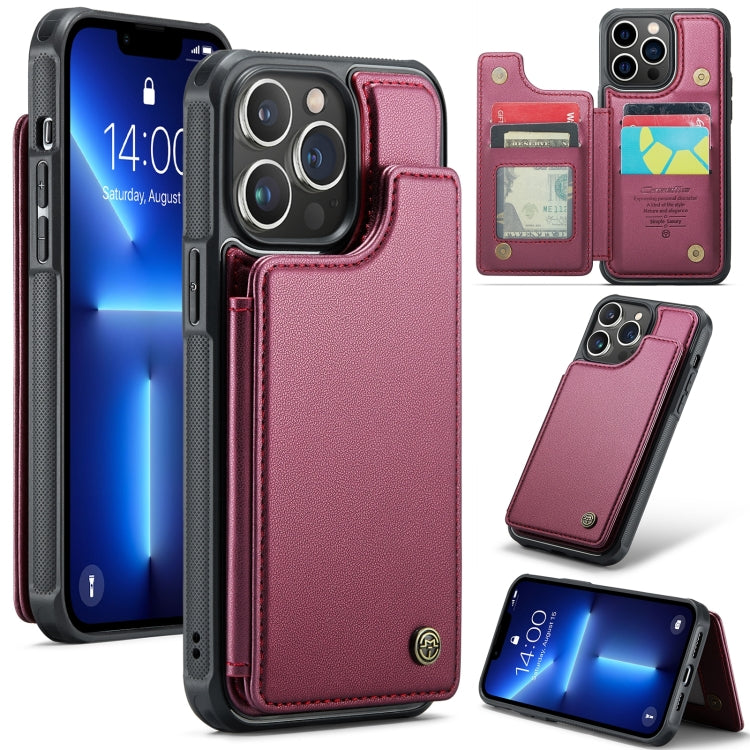 For iPhone 13 Pro Max CaseMe C22 Card Slots Holder RFID Anti-theft Phone Case(Wine Red) - HoMEdemic™ 