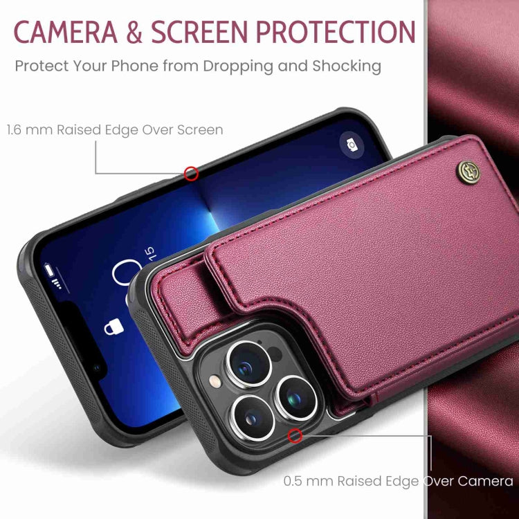 For iPhone 13 Pro Max CaseMe C22 Card Slots Holder RFID Anti-theft Phone Case(Wine Red) - HoMEdemic™ 