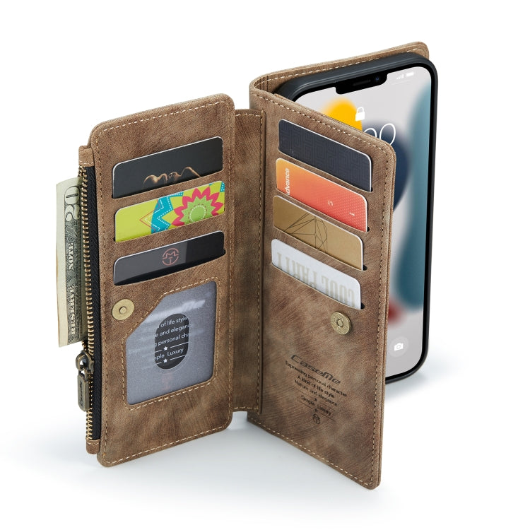 For iPhone 13 Pro Max CaseMe-C30 PU + TPU Multifunctional Horizontal Flip Leather Case with Holder & Card Slot & Wallet & Zipper Pocket (Brown) - HoMEdemic™ 