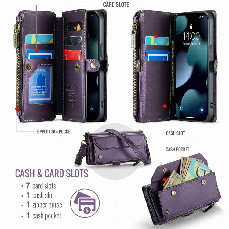 For iPhone 13 Pro Max CaseMe C36 Card Slots Zipper Wallet RFID Anti-theft Leather Phone Case(Purple) - HoMEdemic™ 