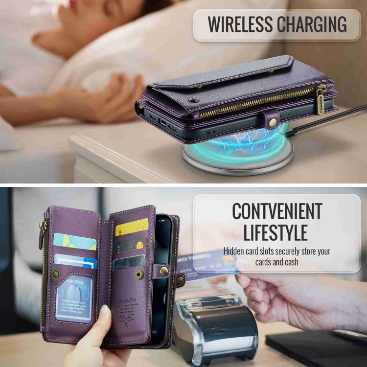 For iPhone 13 Pro Max CaseMe C36 Card Slots Zipper Wallet RFID Anti-theft Leather Phone Case(Purple) - HoMEdemic™ 