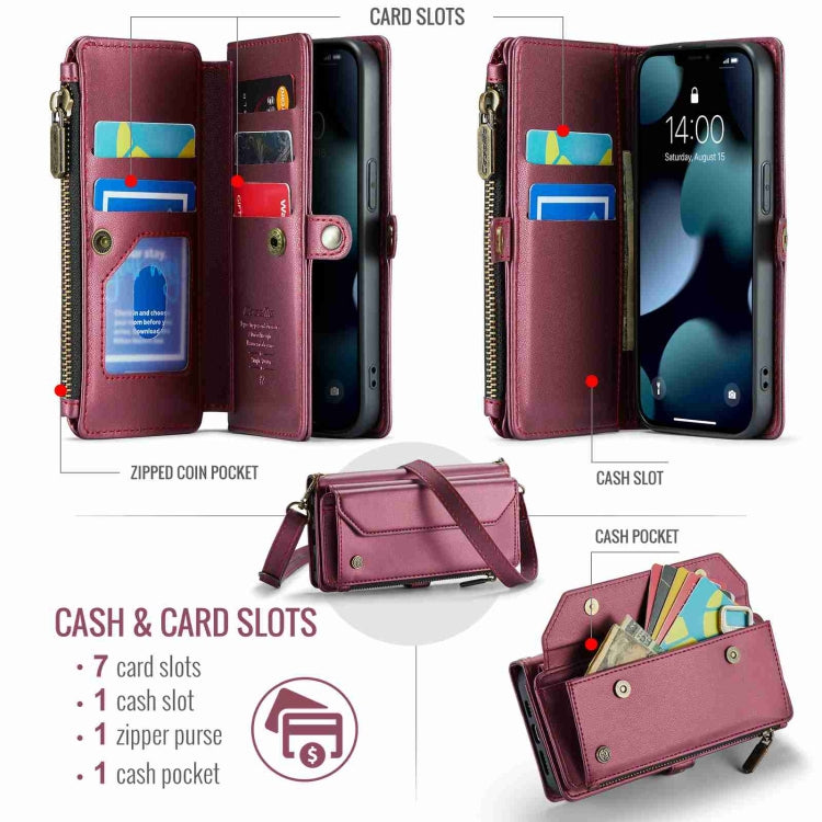 For iPhone 13 Pro Max CaseMe C36 Card Slots Zipper Wallet RFID Anti-theft Leather Phone Case(Wine Red) - HoMEdemic™ 