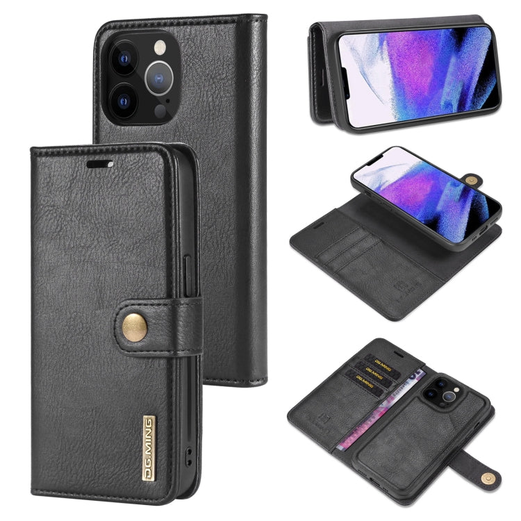For iPhone 13 Pro Max DG.MING Crazy Horse Texture Flip Detachable Magnetic Leather Case with Holder & Card Slots & Wallet (Black) - HoMEdemic™ 