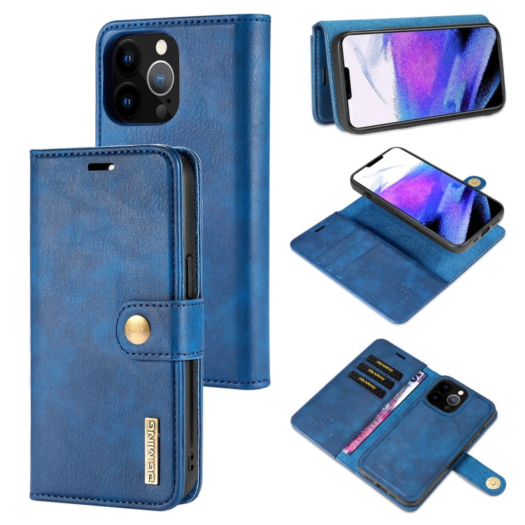For iPhone 13 Pro Max DG.MING Crazy Horse Texture Flip Detachable Magnetic Leather Case with Holder & Card Slots & Wallet (Blue) - HoMEdemic™ 