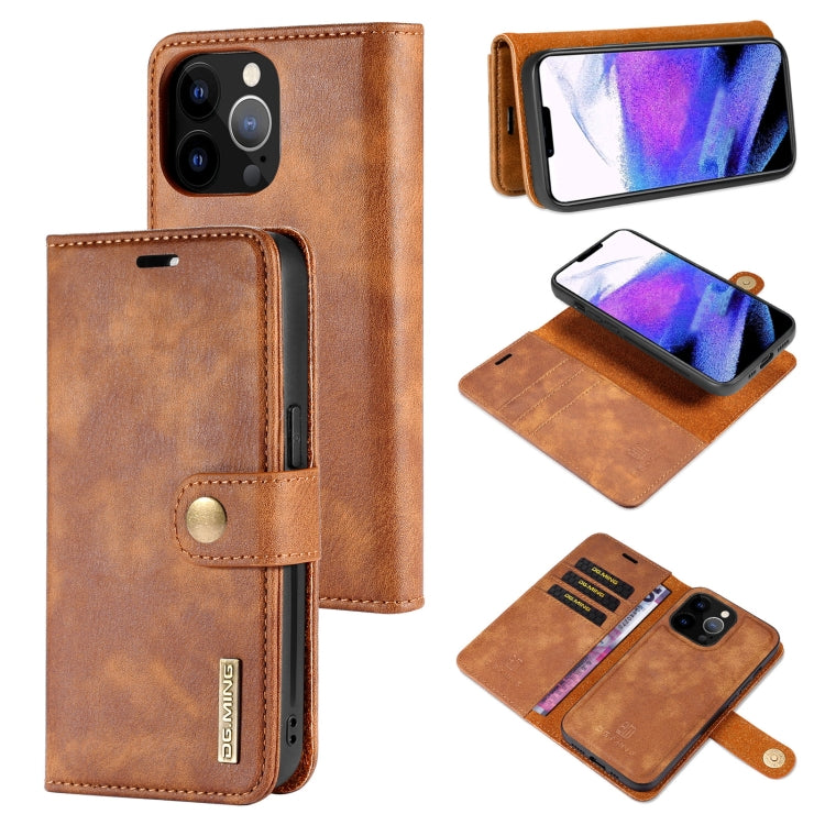 For iPhone 13 Pro Max DG.MING Crazy Horse Texture Flip Detachable Magnetic Leather Case with Holder & Card Slots & Wallet (Brown) - HoMEdemic™ 