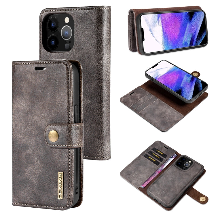 For iPhone 13 Pro Max DG.MING Crazy Horse Texture Flip Detachable Magnetic Leather Case with Holder & Card Slots & Wallet (Grey) - HoMEdemic™ 