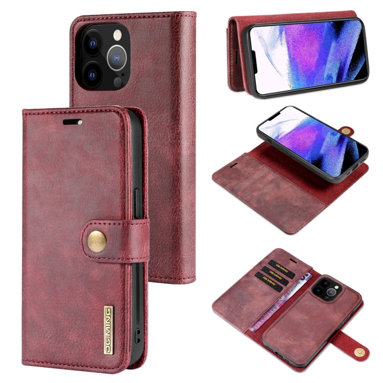 For iPhone 13 Pro Max DG.MING Crazy Horse Texture Flip Detachable Magnetic Leather Case with Holder & Card Slots & Wallet (Red) - HoMEdemic™ 