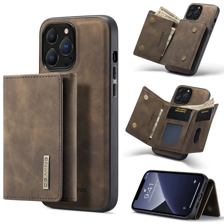 For iPhone 13 Pro Max DG.MING M1 Series 3-Fold Multi Card Wallet Shockproof Case with Holder Function (Coffee) - HoMEdemic™ 