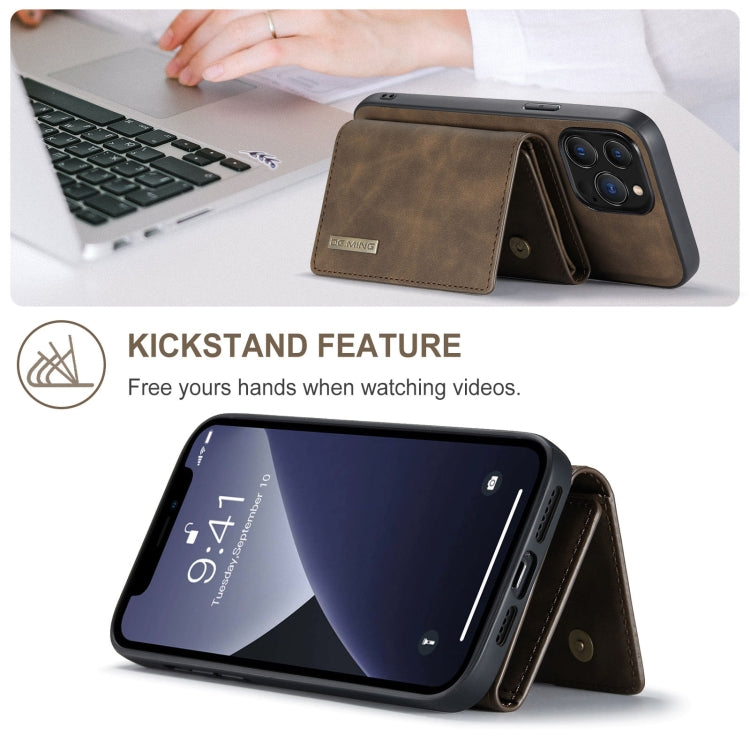 For iPhone 13 Pro Max DG.MING M1 Series 3-Fold Multi Card Wallet Shockproof Case with Holder Function (Coffee) - HoMEdemic™ 
