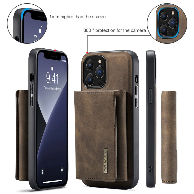 For iPhone 13 Pro Max DG.MING M1 Series 3-Fold Multi Card Wallet Shockproof Case with Holder Function (Coffee) - HoMEdemic™ 