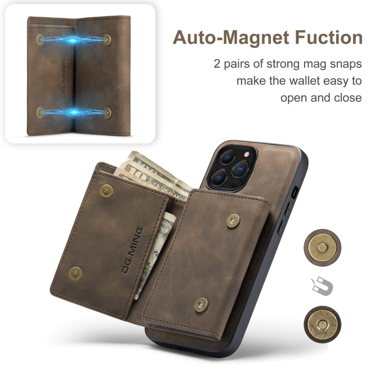 For iPhone 13 Pro Max DG.MING M1 Series 3-Fold Multi Card Wallet Shockproof Case with Holder Function (Coffee) - HoMEdemic™ 