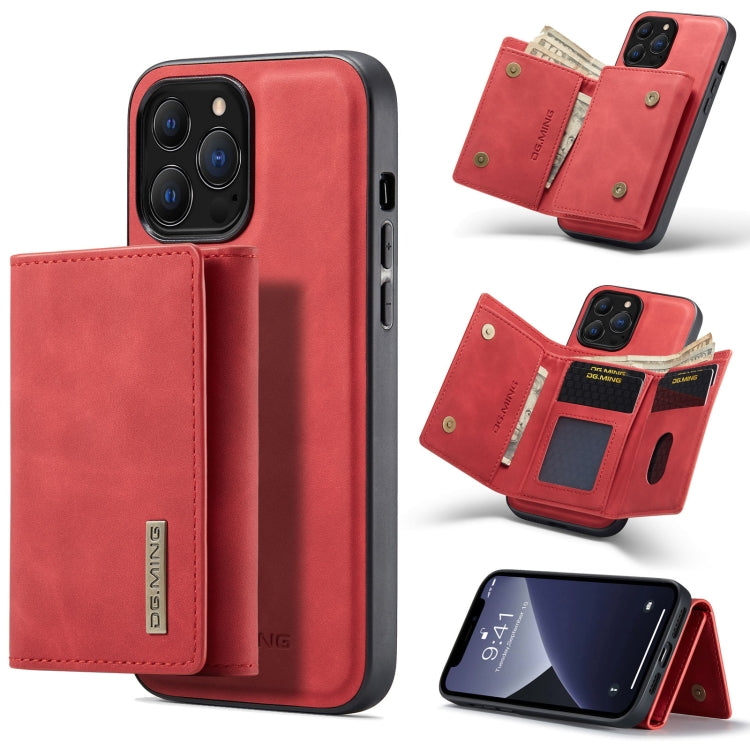 For iPhone 13 Pro Max DG.MING M1 Series 3-Fold Multi Card Wallet Shockproof Case with Holder Function (Red) - HoMEdemic™ 