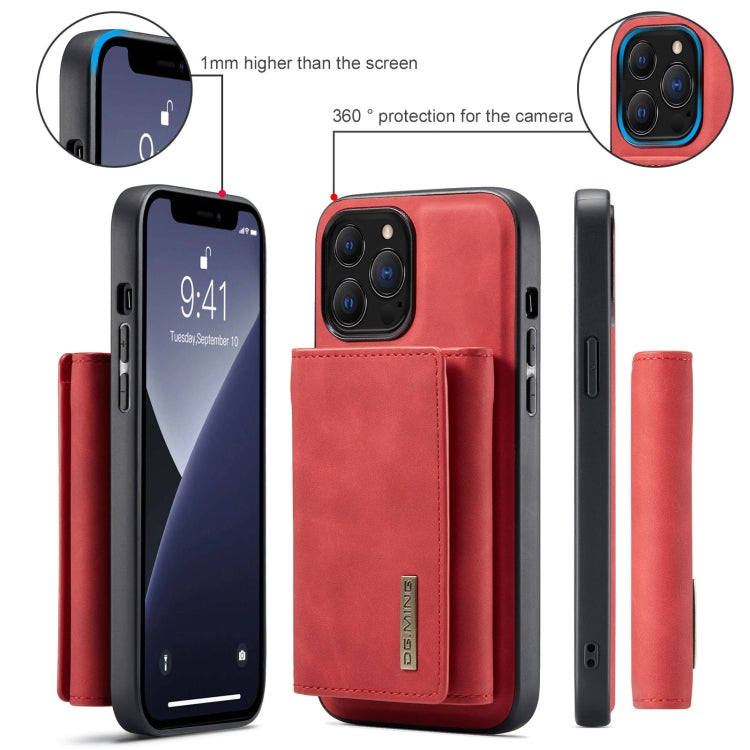 For iPhone 13 Pro Max DG.MING M1 Series 3-Fold Multi Card Wallet Shockproof Case with Holder Function (Red) - HoMEdemic™ 