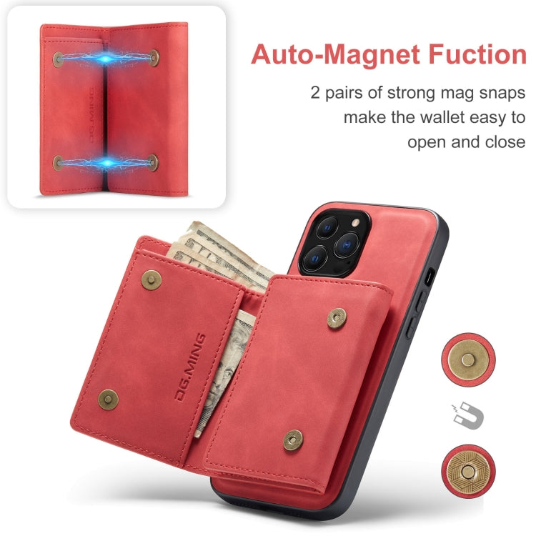 For iPhone 13 Pro Max DG.MING M1 Series 3-Fold Multi Card Wallet Shockproof Case with Holder Function (Red) - HoMEdemic™ 