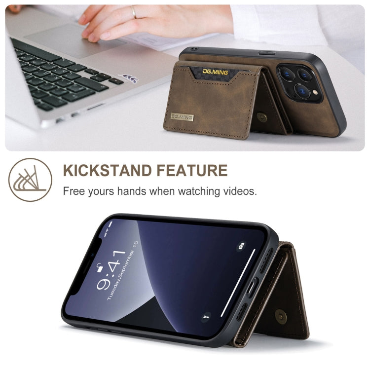 For iPhone 13 Pro Max DG.MING M2 Series 3-Fold Card Bag Shockproof Case with Wallet & Holder Function (Coffee) - HoMEdemic™ 