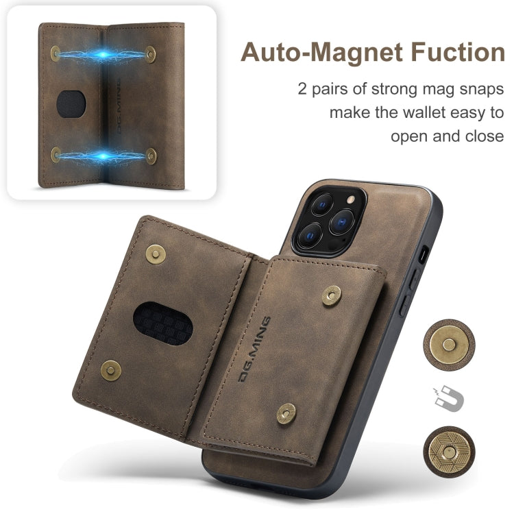 For iPhone 13 Pro Max DG.MING M2 Series 3-Fold Card Bag Shockproof Case with Wallet & Holder Function (Coffee) - HoMEdemic™ 
