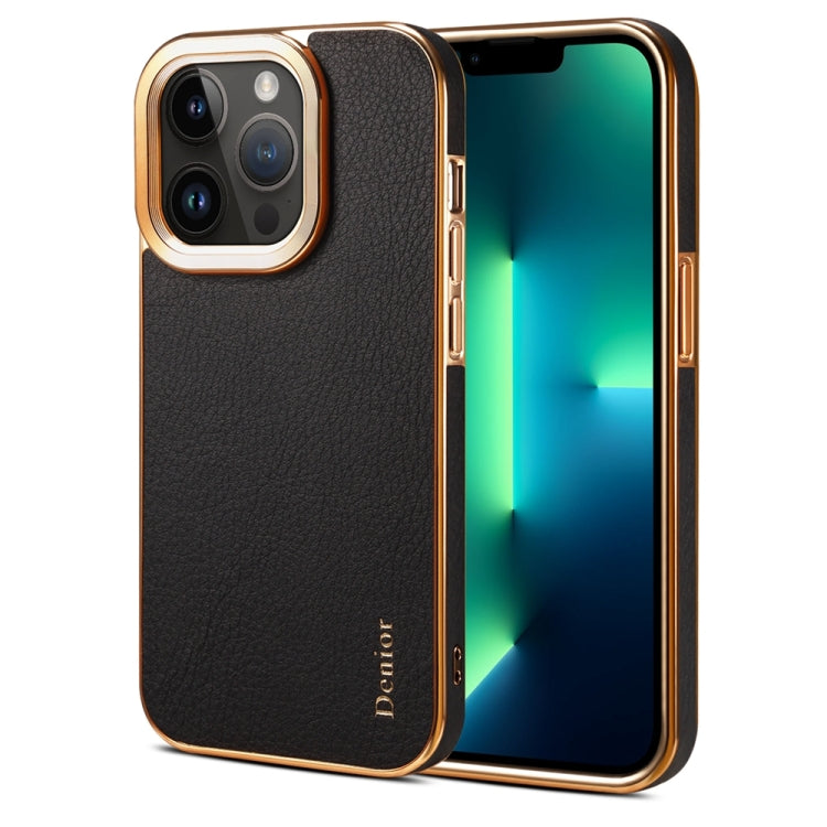 For iPhone 13 Pro Max Denior Cowhide Leather Plating Phone Case(Black) - HoMEdemic™ 