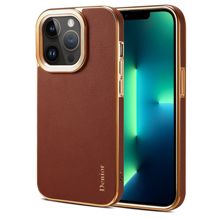 For iPhone 13 Pro Max Denior Cowhide Leather Plating Phone Case(Brown) - HoMEdemic™ 